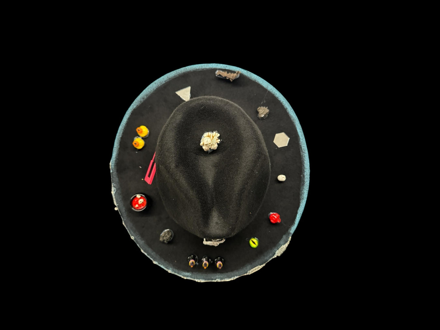 Handmade Halloween Hat: Black Costume Hat with Skulls