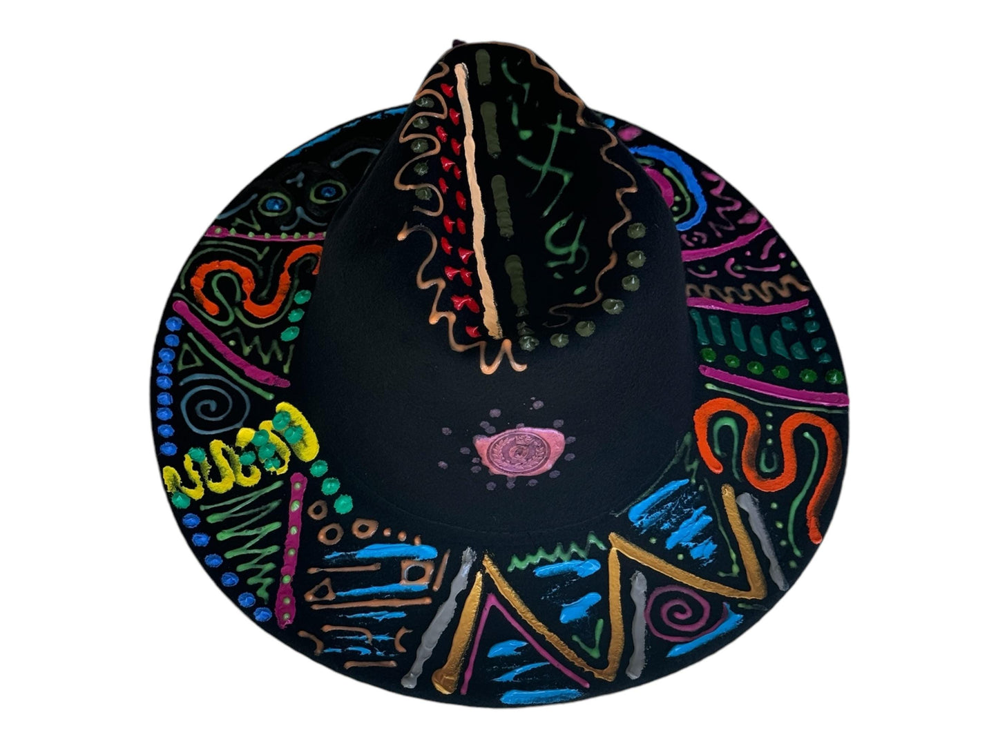 Hand-Painted Psychedelic Guitar Festival Hat: Vibrant Rave Costume
