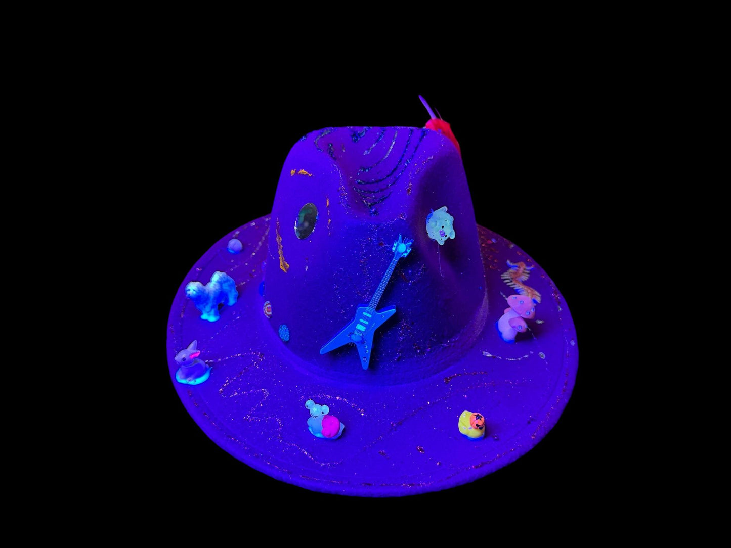 Handmade Maroon Fedora: Quirky Animal Figurine Festival Hat