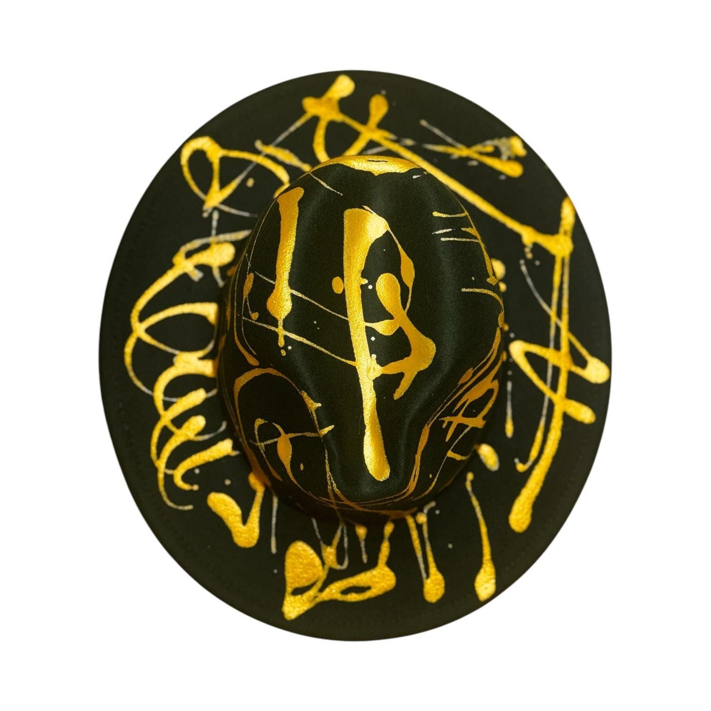 Hand-Painted Fedora: Green & Gold Splatter, Artistic Rave Hat