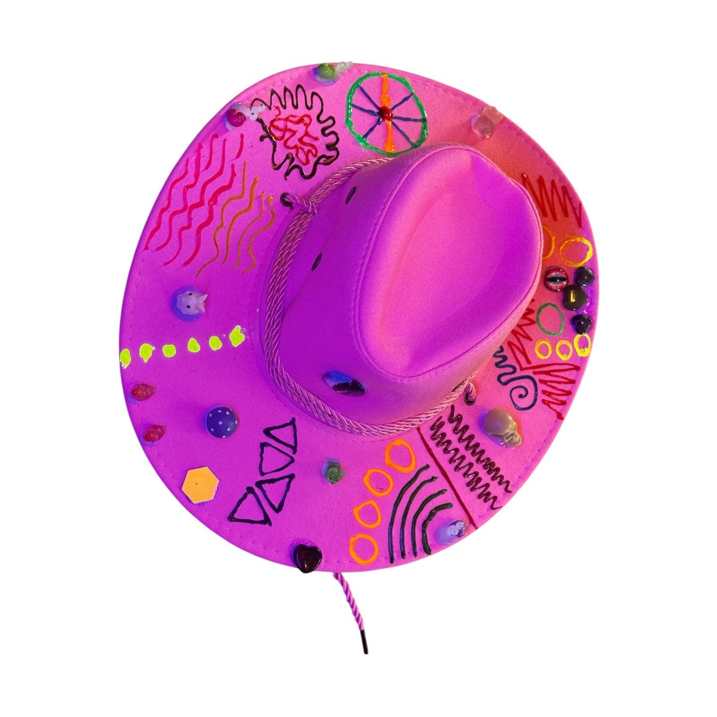 Hand-Painted Pink Cowboy Hat: Burning Man Festival Art, Glow-in-Dark