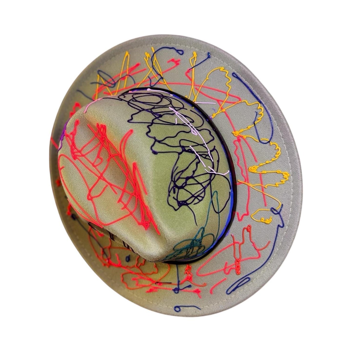 Hand-Painted Lime Green Fedora: Abstract Splatter Art Hat