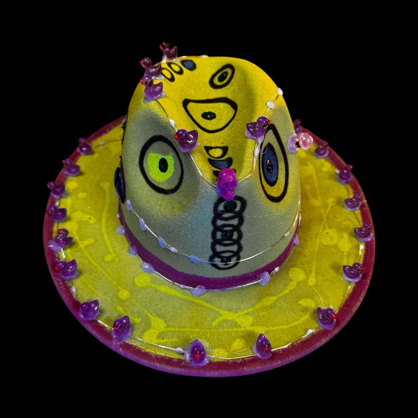 Burning Man Light-Up Hat: Glow-in-Dark UV Paint, Alien Eyes & LED Trim