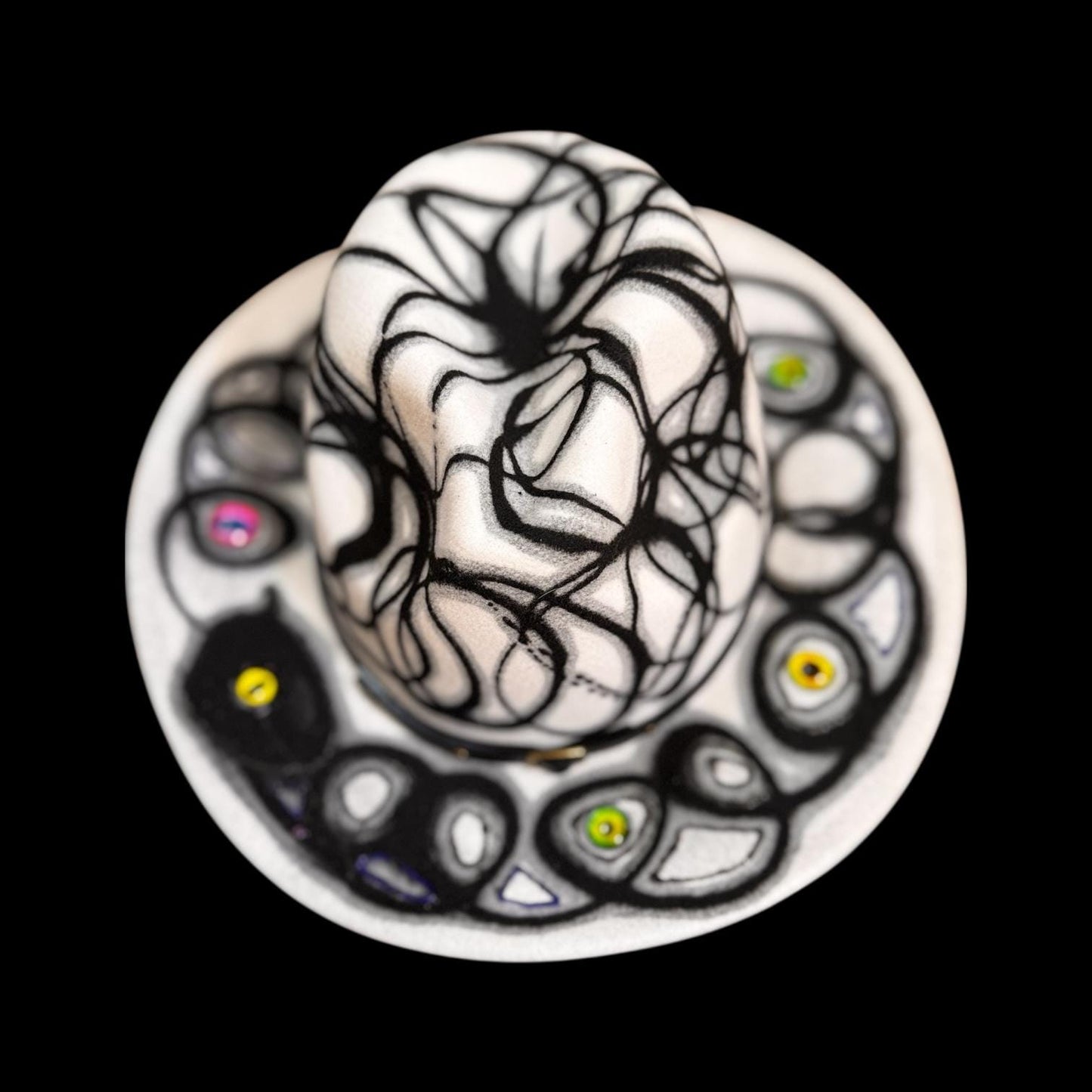 Burning Man Fedora: Hand-Painted UV Reactive Eye, Tribal Art Rave Hat