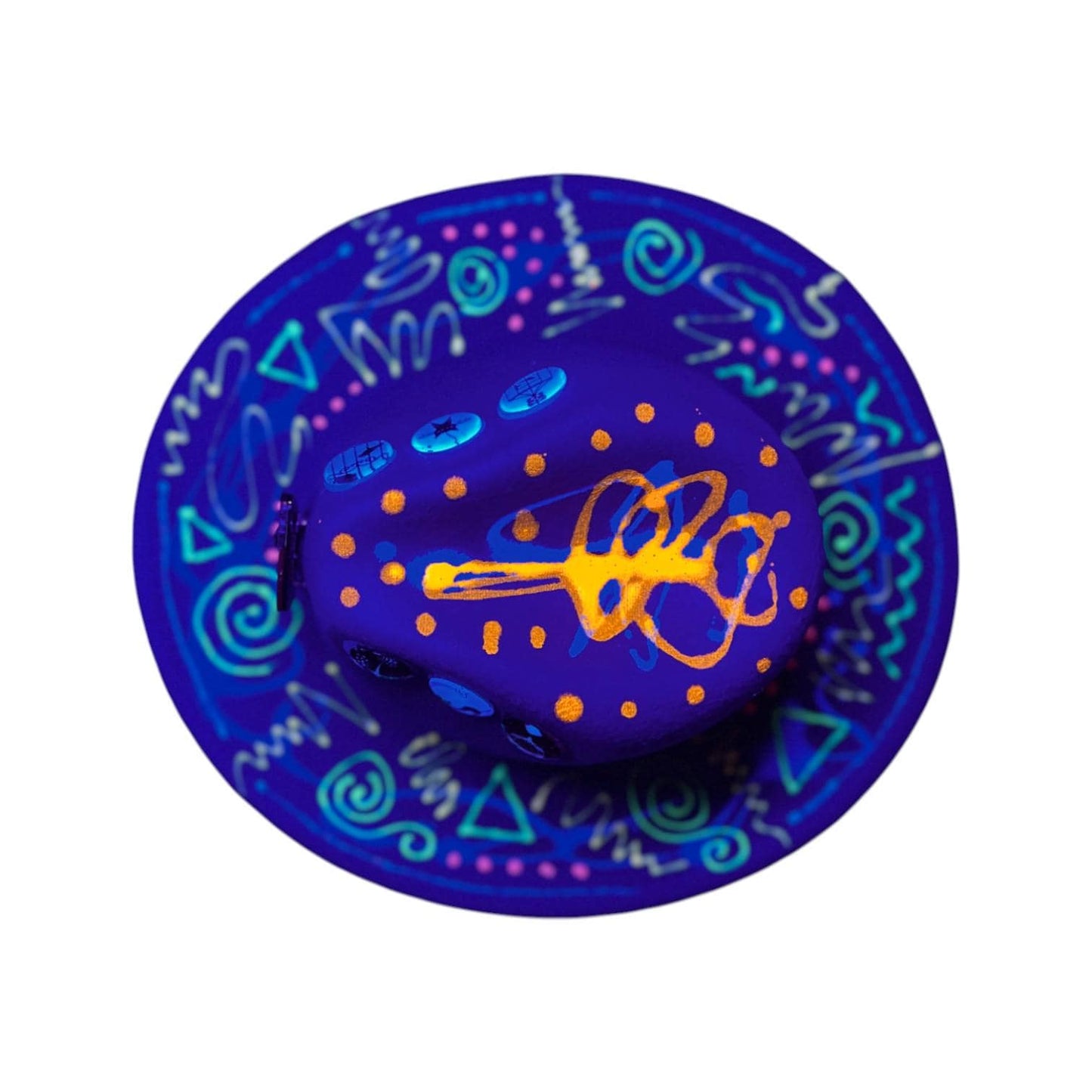 Hand-Painted Psychedelic Fedora: Neon UV Tribal Burning Man Hat