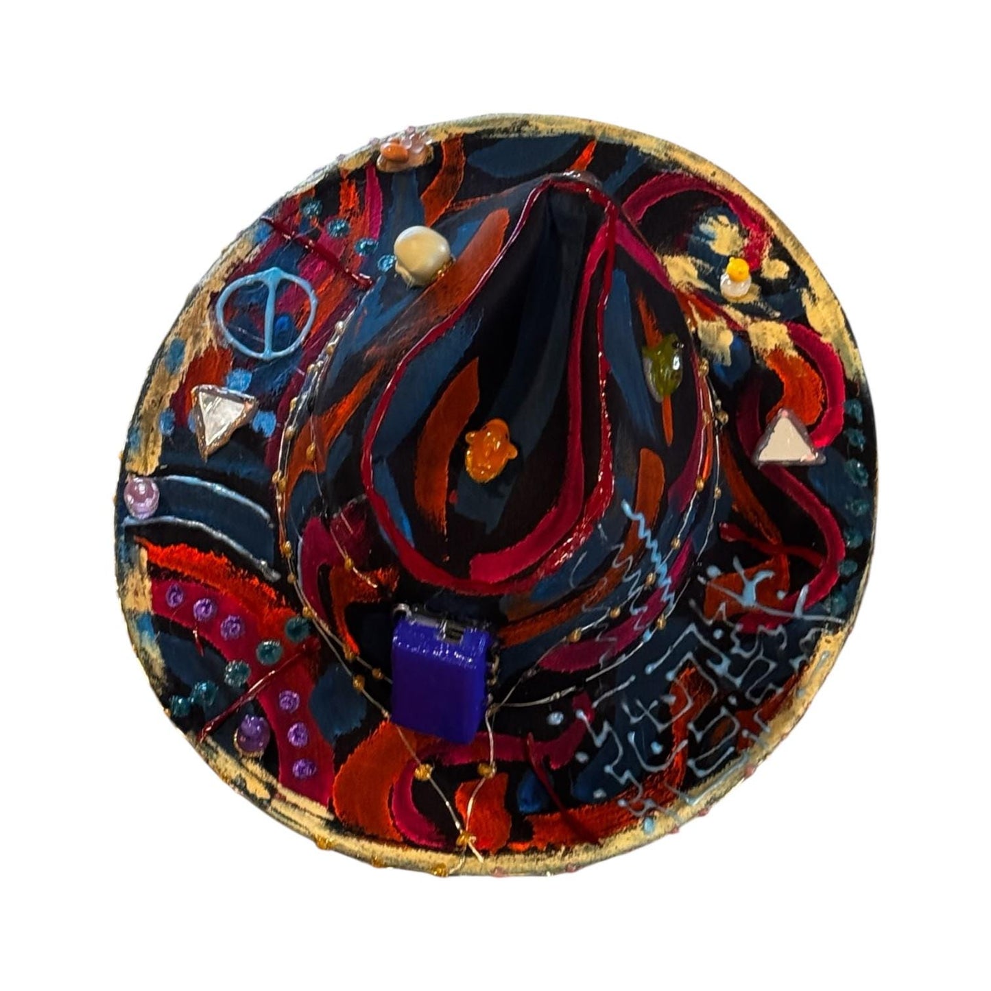 Hand-Painted Psychedelic Skull Fedora: UV Neon Glow Festival Hat