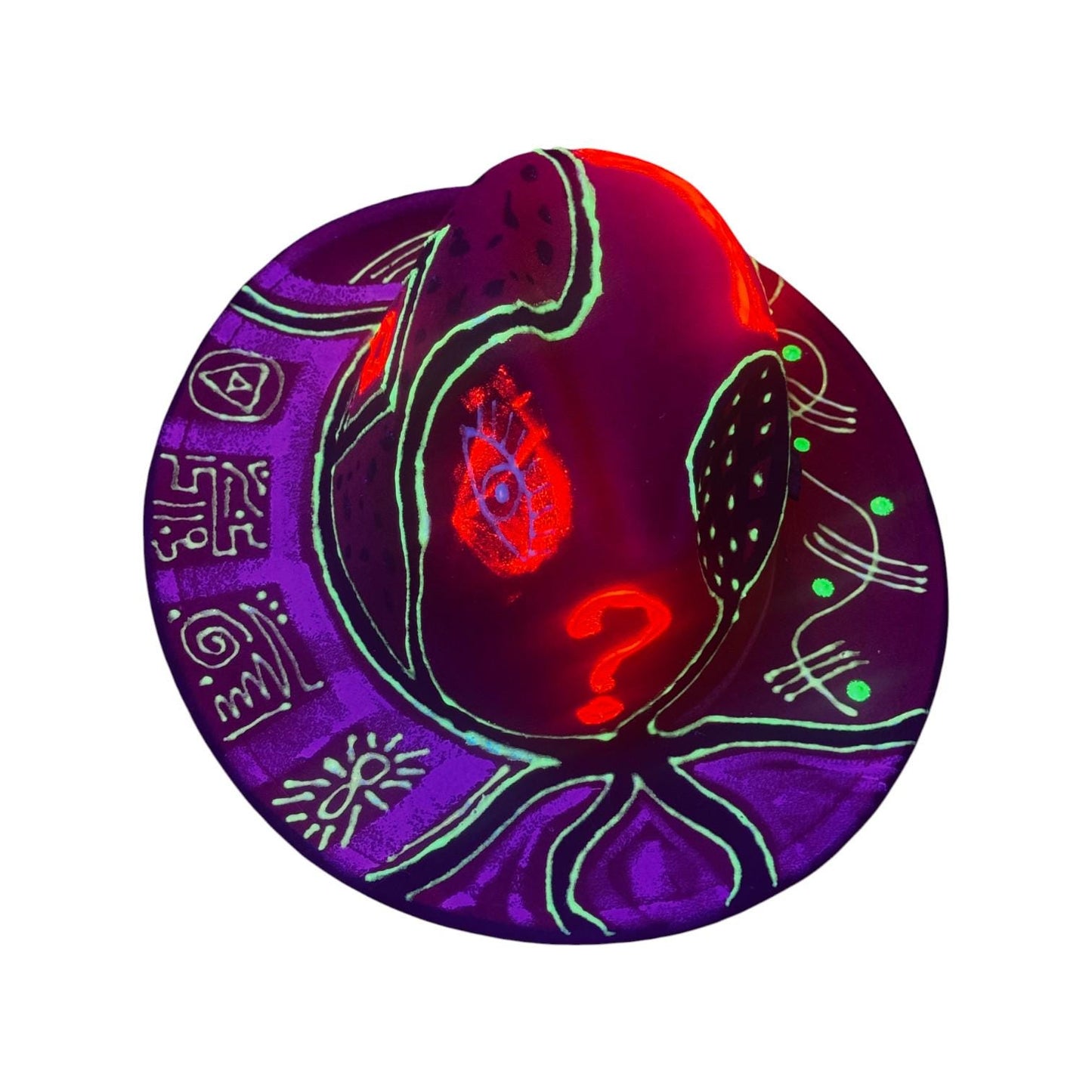 Hand-Painted UV Fedora Hat: Neon Rave Hat with Esoteric Symbols