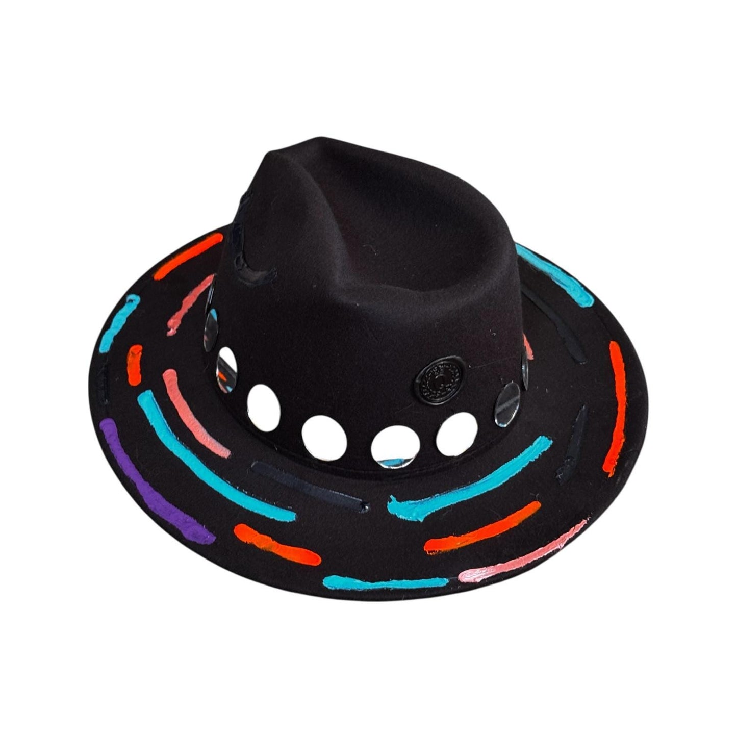 Cat’s Eye Eclipse – Hand-Painted Black Festival Hat with Cosmic Halloween Glow