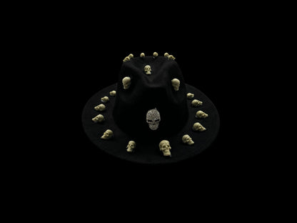 Handmade Black Skull Halloween Hat – Unisex Costume Hat with Spooky Skull Details, Perfect for Festivals, Parties, and Dark Theme Events