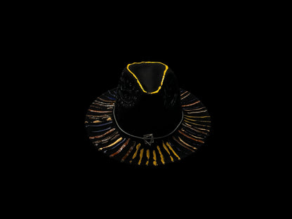 Handmade Black Festival Hat with Bold Yellow and Bronze Accents – Unisex Statement Hat for Men & Women, Perfect for Events and Raves