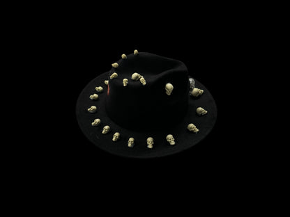 Handmade Black Skull Halloween Hat – Unisex Costume Hat with Spooky Skull Details, Perfect for Festivals, Parties, and Dark Theme Events