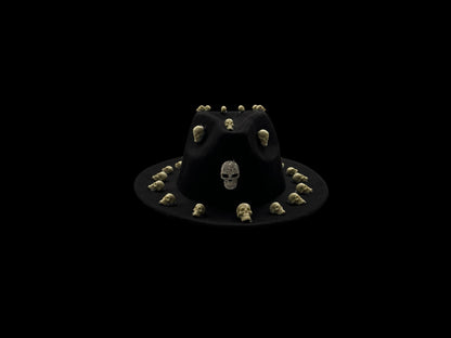 Handmade Black Skull Halloween Hat – Unisex Costume Hat with Spooky Skull Details, Perfect for Festivals, Parties, and Dark Theme Events