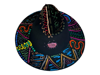 Psychedelic guitar festival hat, hand-painted, vibrant colors, festival-ready, perfect for Burning Man, concerts, rave, party, costume event