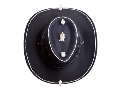 Follow the White Rabbit Festival Hat – Psychedelic Western Black Cowboy Fedora with Mini Bunnies for Burning Man & Big Stick Vibes