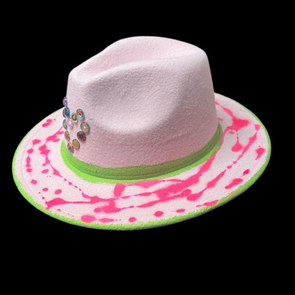 Glow-in-the-Dark Neon Handmade Heart Fedora, Festival Rave Hat, Neon Hat, UV Reactive Hat, Unique Fedora Valentine's Day, Valentine Gift