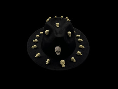 Handmade Black Skull Halloween Hat – Unisex Costume Hat with Spooky Skull Details, Perfect for Festivals, Parties, and Dark Theme Events