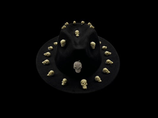 Handmade Black Skull Halloween Hat – Unisex Costume Hat with Spooky Skull Details, Perfect for Festivals, Parties, and Dark Theme Events