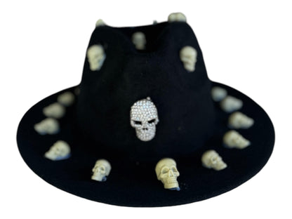 Handmade Black Skull Halloween Hat – Unisex Costume Hat with Spooky Skull Details, Perfect for Festivals, Parties, and Dark Theme Events