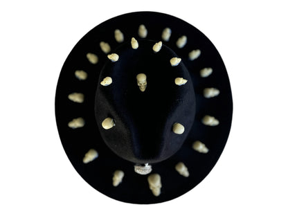 Handmade Black Skull Halloween Hat – Unisex Costume Hat with Spooky Skull Details, Perfect for Festivals, Parties, and Dark Theme Events