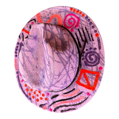Enchanted Orbit: Handcrafted Purple Fedora with Neon Symbols