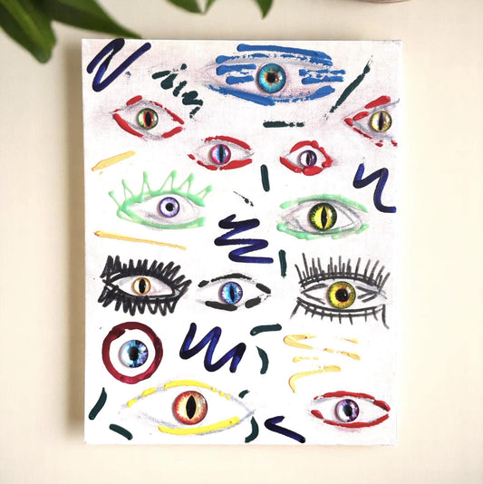 All the Eyes I’ve Been – Mixed Media Eye Art by Ilgaz Kuren, Surreal Abstract Portrait in Gaze, Alien Vision, and Identity Fragmentation