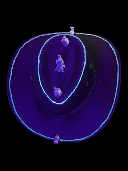 Follow the White Rabbit Festival Hat – Psychedelic Western Black Cowboy Fedora with Mini Bunnies for Burning Man & Big Stick Vibes