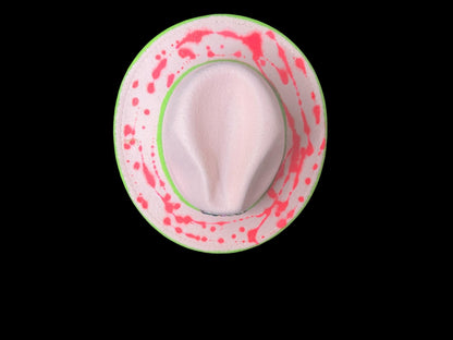 Glow-in-the-Dark Neon Handmade Heart Fedora, Festival Rave Hat, Neon Hat, UV Reactive Hat, Unique Fedora Valentine's Day, Valentine Gift