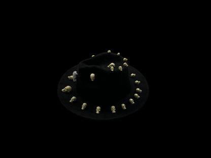 Handmade Black Skull Halloween Hat – Unisex Costume Hat with Spooky Skull Details, Perfect for Festivals, Parties, and Dark Theme Events
