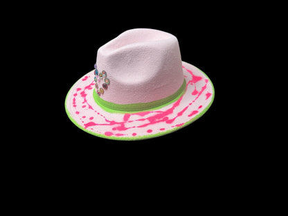 Glow-in-the-Dark Neon Handmade Heart Fedora, Festival Rave Hat, Neon Hat, UV Reactive Hat, Unique Fedora Valentine's Day, Valentine Gift