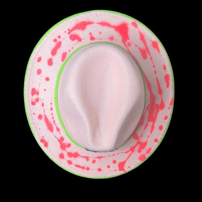 Glow-in-the-Dark Neon Handmade Heart Fedora, Festival Rave Hat, Neon Hat, UV Reactive Hat, Unique Fedora Valentine's Day, Valentine Gift