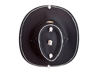 Follow the White Rabbit Festival Hat – Psychedelic Western Black Cowboy Fedora with Mini Bunnies for Burning Man & Big Stick Vibes