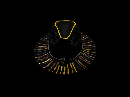 Handmade Black Festival Hat with Bold Yellow and Bronze Accents – Unisex Statement Hat for Men & Women, Perfect for Events and Raves