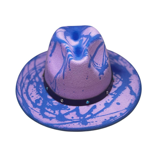 Blacklight Purple Splash Fedora Hat – UV Reactive Rave Hat with LED Accents – Psychedelic Festival Headwear for Burning Man & Beyond