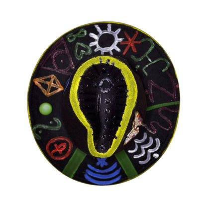 Black Symbolic Butterfly Fedora – Hand-Painted Festival Hat with Glow Detail & Spiritual Symbols – Unique Psy Wear for Burning Man