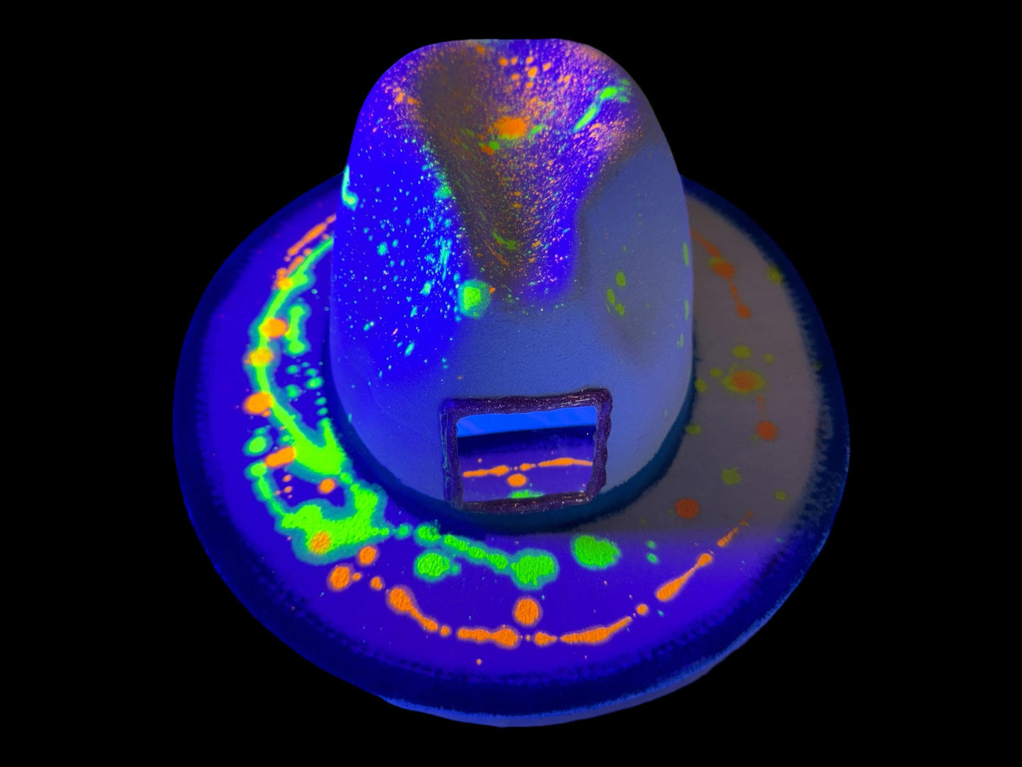 Cosmic Neon Splatter Fedora with UV Reactive Colors