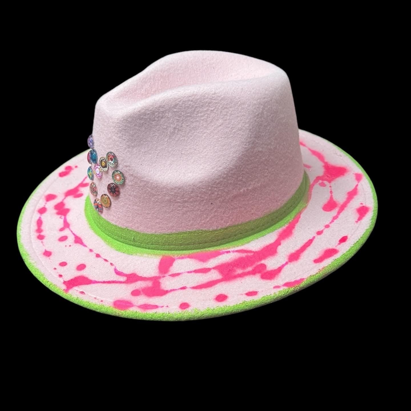 Neon UV Reactive Fedora: Handmade Rave Festival Hat
