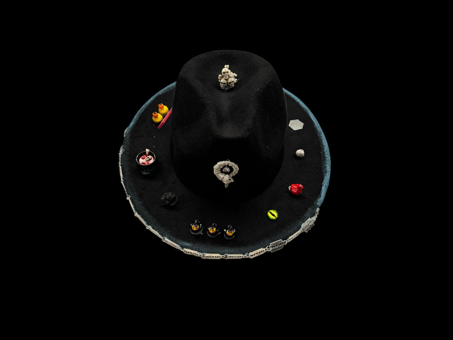 Handmade Halloween Hat: Black Costume Hat with Skulls