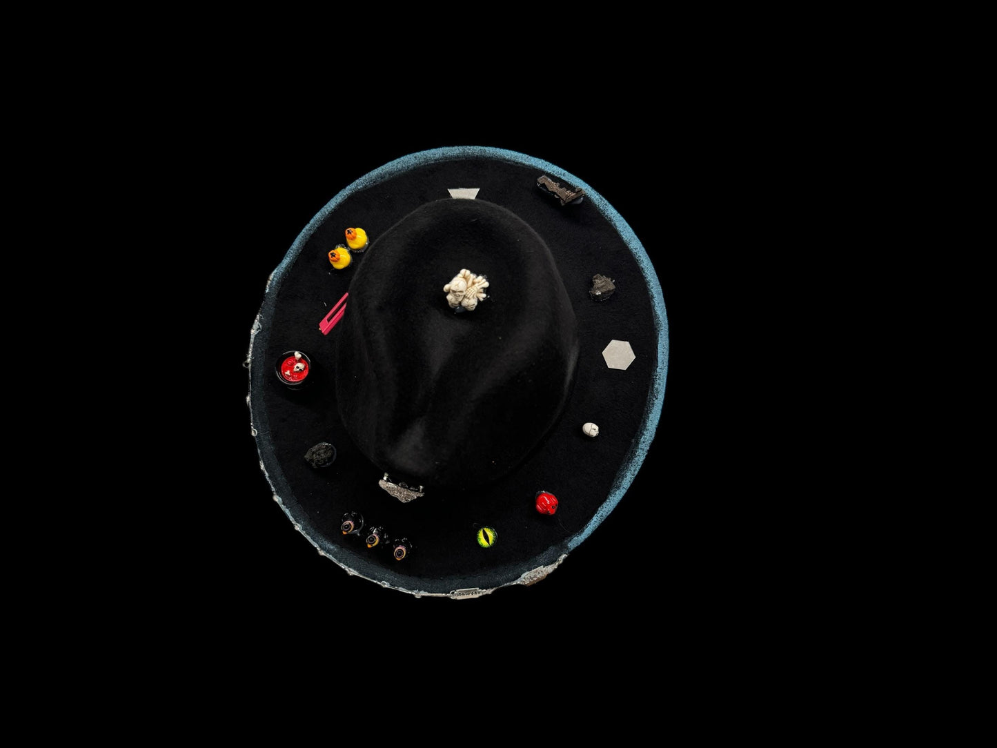 Handmade Halloween Hat: Black Costume Hat with Skulls