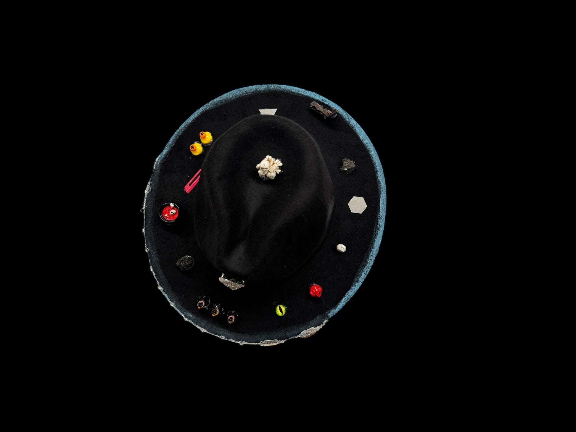 Handmade Halloween Hat: Black Costume Hat with Skulls