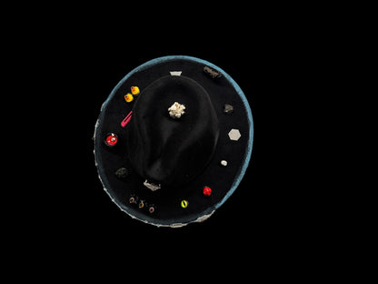 Handmade Halloween Hat: Black Costume Hat with Skulls