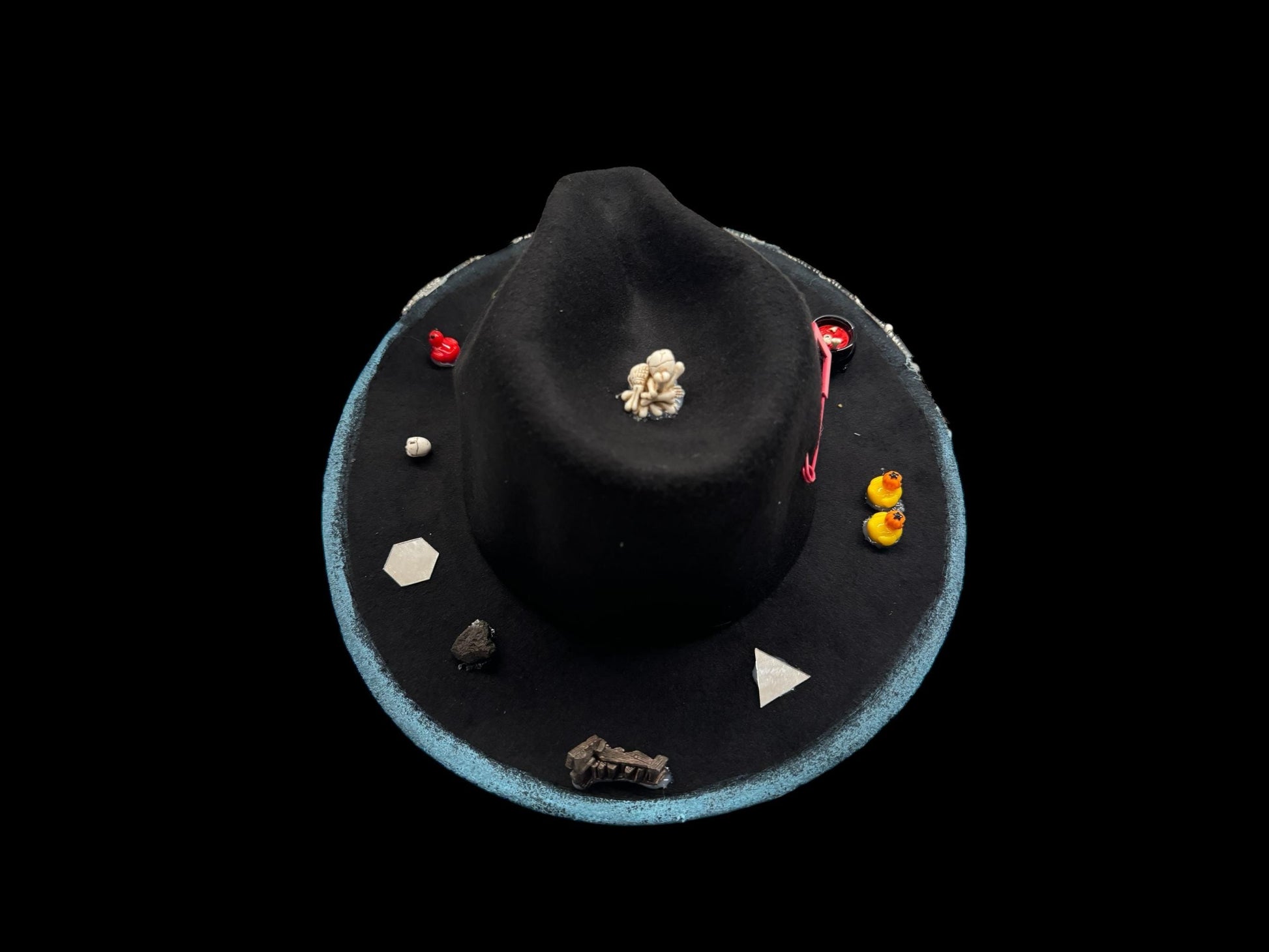 Handmade Halloween Hat: Black Costume Hat with Skulls