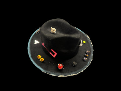 Handmade Halloween Hat: Black Costume Hat with Skulls