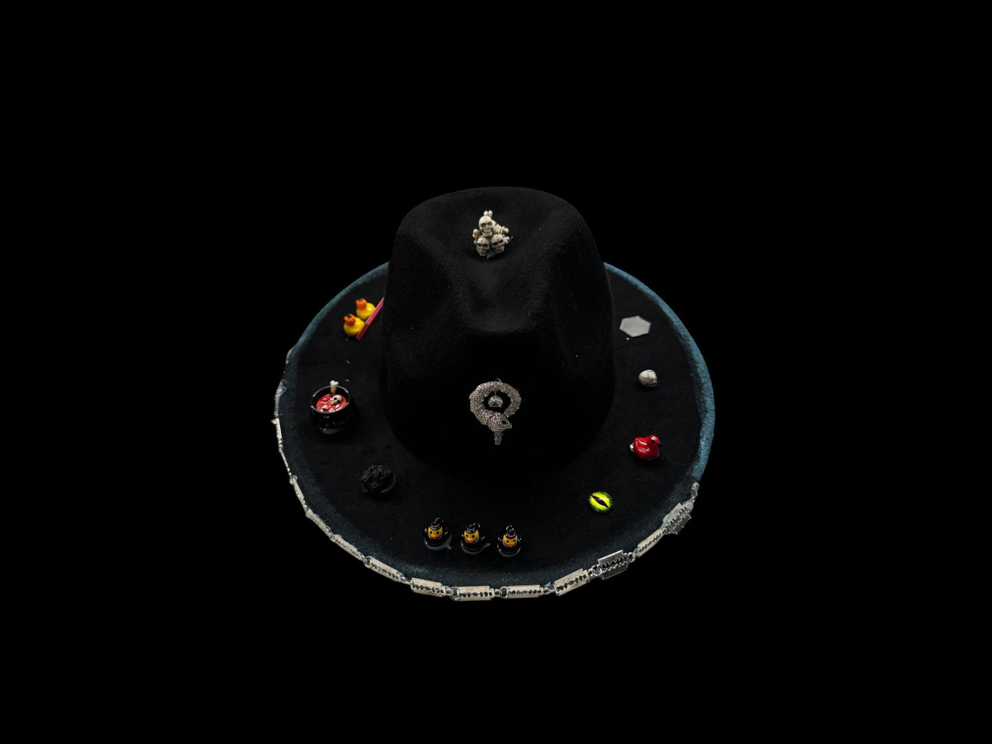 Handmade Halloween Hat: Black Costume Hat with Skulls