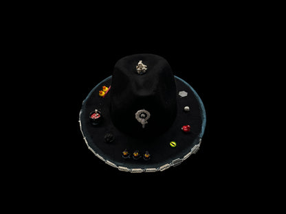 Handmade Halloween Hat: Black Costume Hat with Skulls