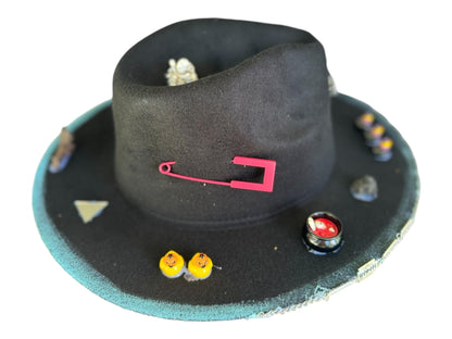 Handmade Halloween Hat: Black Costume Hat with Skulls