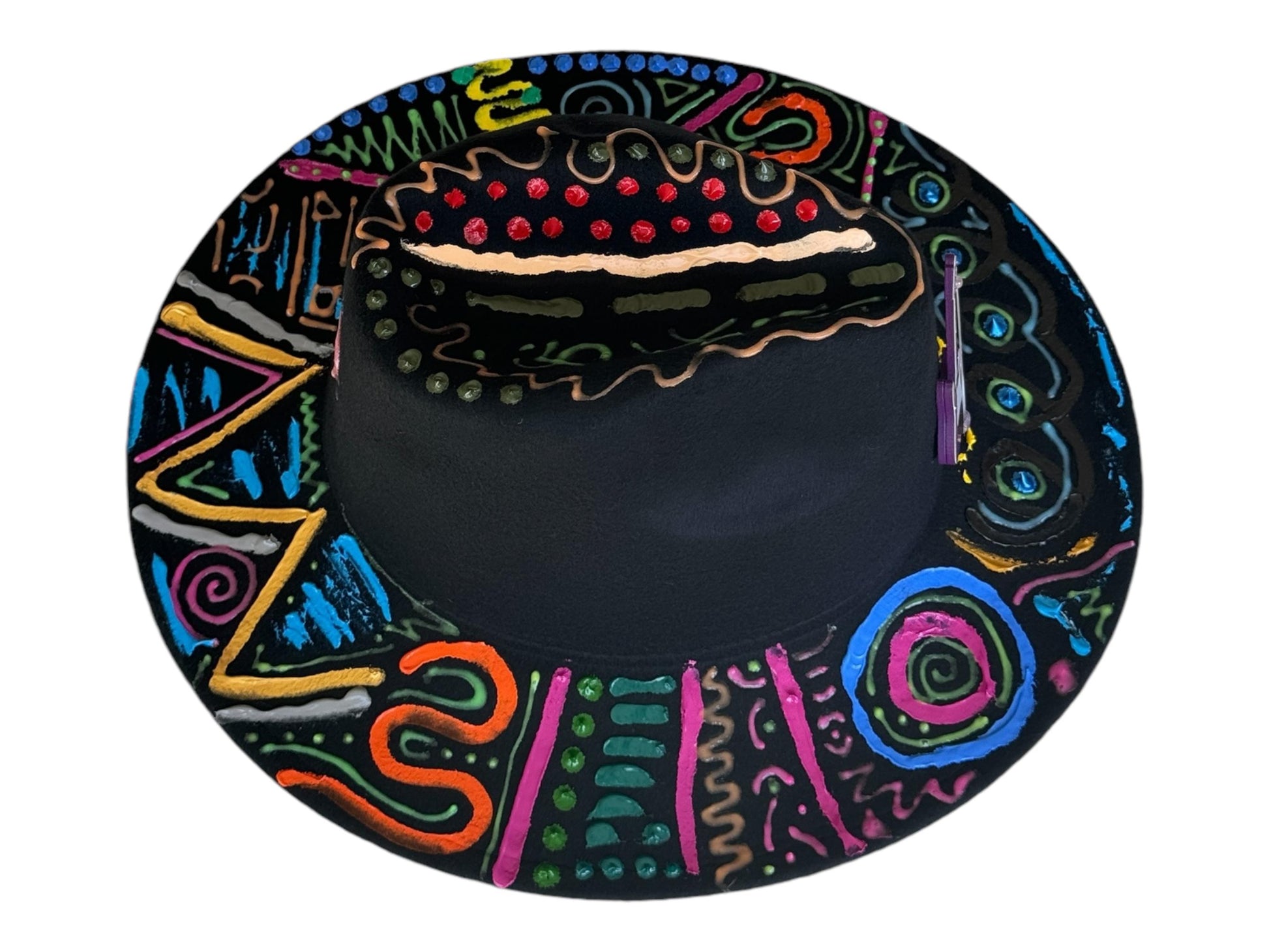 Hand-Painted Psychedelic Guitar Festival Hat: Vibrant Rave Costume