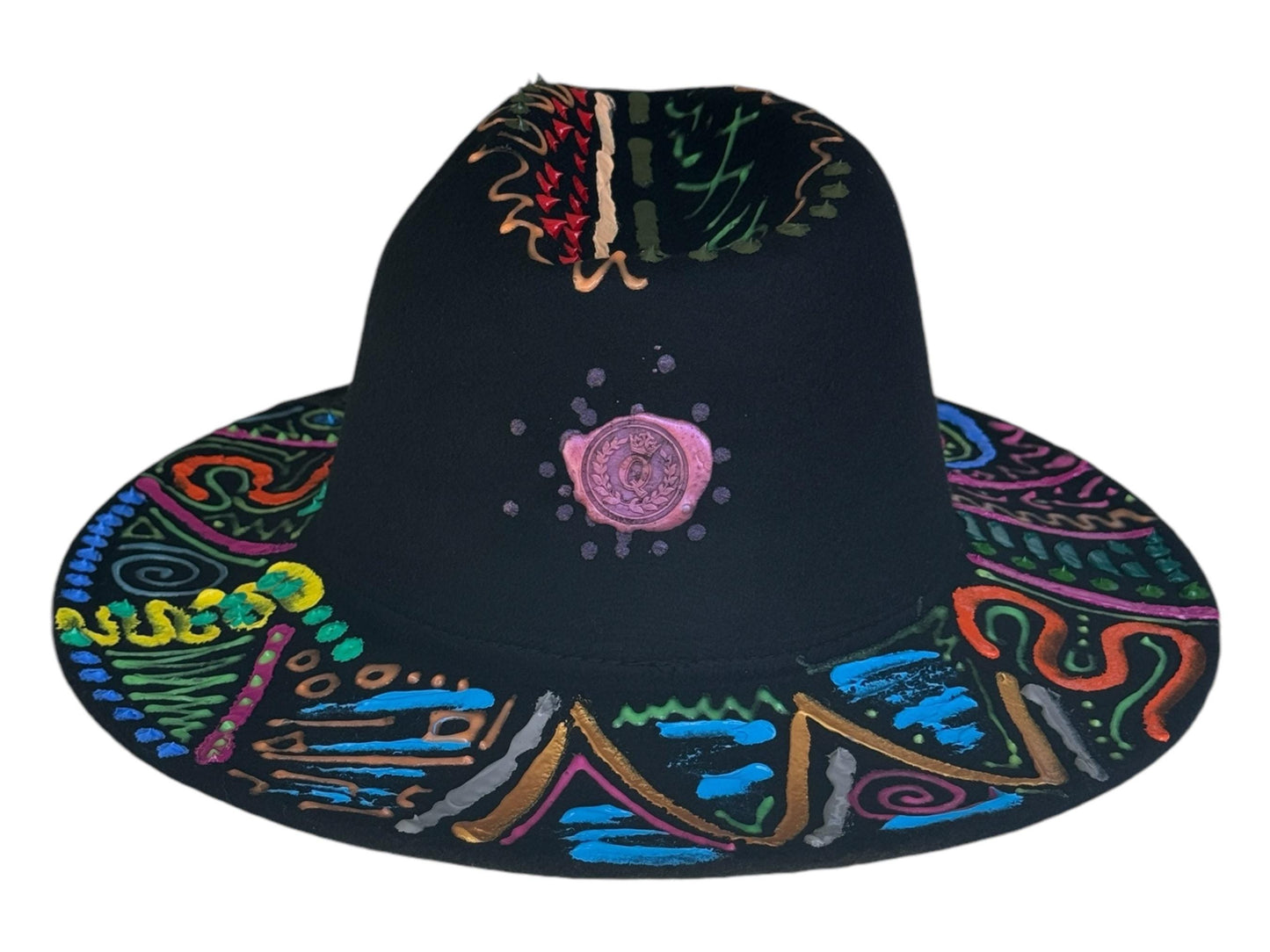 Hand-Painted Psychedelic Guitar Festival Hat: Vibrant Rave Costume