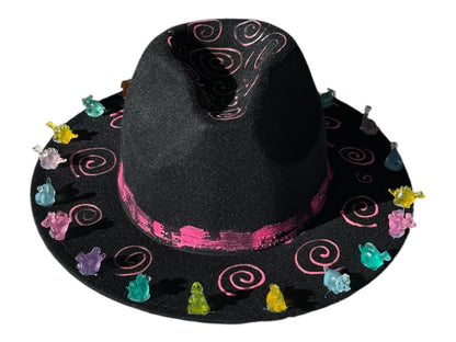 Dino Land Festival Fedora: Pink Spiral Rave Hat with Dinosaur Charms