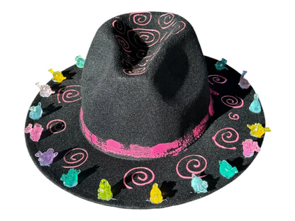 Dino Land Festival Fedora: Pink Spiral Rave Hat with Dinosaur Charms