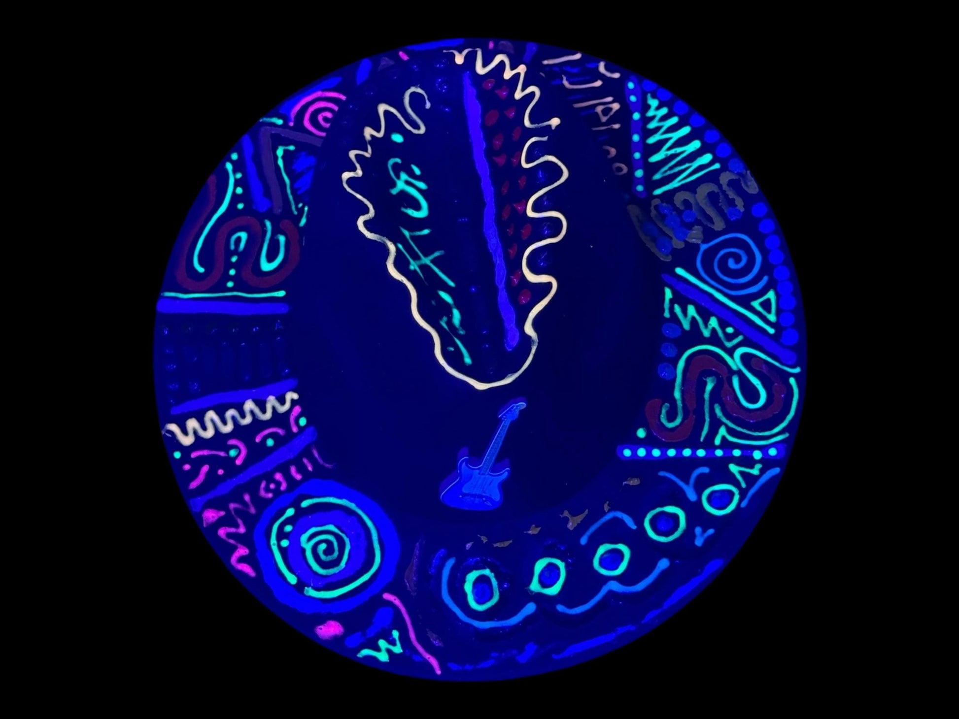 Hand-Painted Psychedelic Guitar Festival Hat: Vibrant Rave Costume